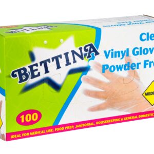 B410 Bettina 100pc Clear Vinyl Gloves Powder Free M/L/XL